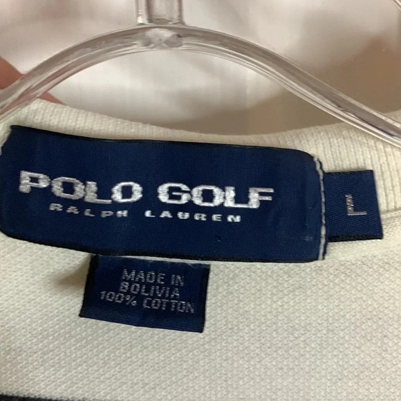 Perfect condition mens Polo Golf Ralph Lauren white with navy blue striped sz L - Picture 3 of 6